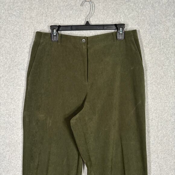 Vintage Talbots Pant Womens 14 Green Faux Suede Trouser Academia Tapered Stretch - Picture 2 of 11